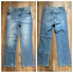 KUT from the Kloth Distressed Jeans Ankle Straight, Side Hem Detail, Med Wash, 0